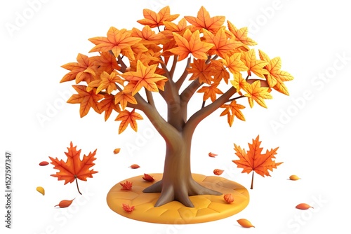 Cartoon autumn tree with falling leaves