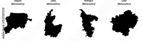 Jalgaon, Jalna, Kolhapur, Latur outline maps