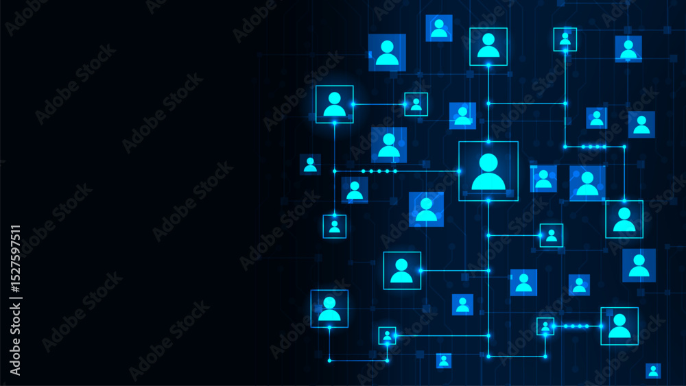 Technology abstract representation computer networks and users in the form icons of people in squares shape