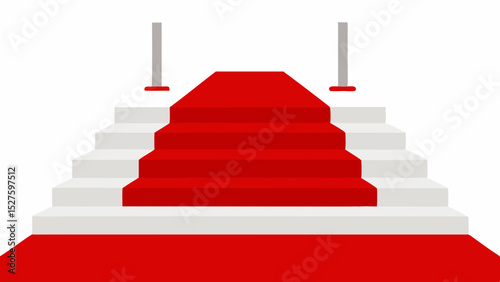 Elegant VIP White Platform with Red Carpet Stairs and Dramatic Curtains Vector Illustration Background