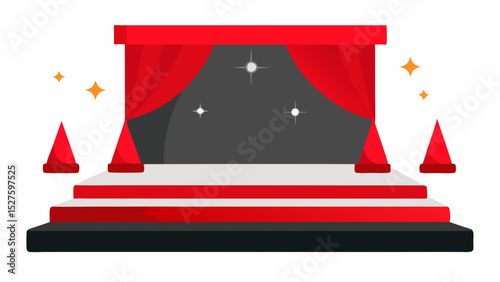 Luxurious High-End Display Platform with Red Drapery and Glowing Spotlights Vector Illustration Background
