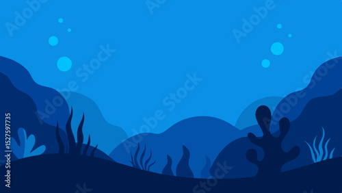 Eerie Deep Sea Backdrop with Faded Blue Shadows and Bioluminescent Creatures Vector Illustration Background