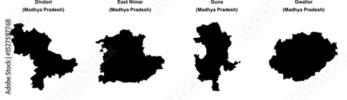 Dindori, East Nimar, Guna, Gwalior outline maps