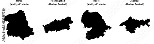 Harda, Hoshangabad, Indore, Jabalpur outline maps