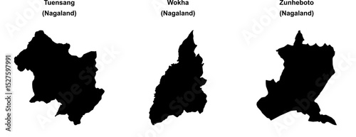 Tuensang, Wokha, Zunheboto outline maps