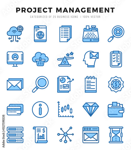 Project Management icons set. Collection of simple Two Color web icons.