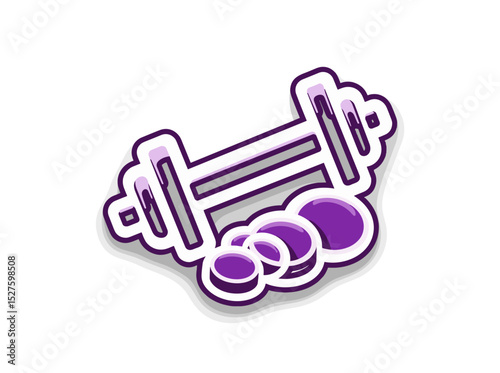 Icon of fitness tracking with dumbbell and weights in purple colors  