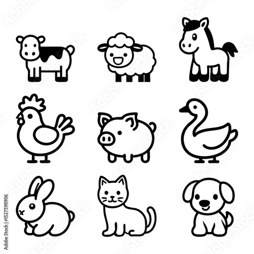 farm animals set icon