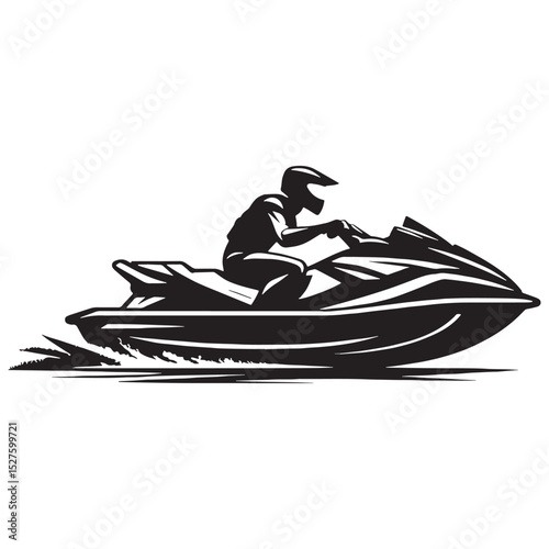 Minimalist Jet Ski silhouette with dynamic angle – Jet Ski illustration – Minimalist Jet Ski vector – Vehicle silhouette

