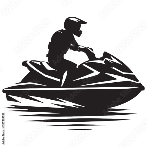 Speeding Jet Ski silhouette on open water – Jet Ski illustration – Minimalist Jet Ski vector – Vehicle silhouette

