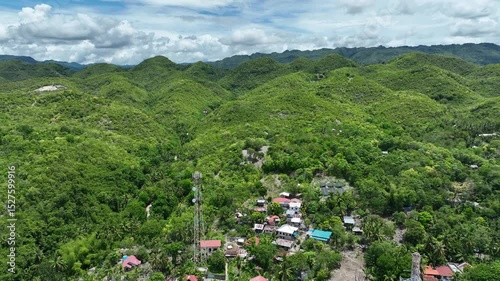 Tropical forest village mountain Cebu drone aerial Philippines Binongkalan exotic biodiversity plants and animals, endemic species mountains, range climate, dry season and rainy season, overpopulation