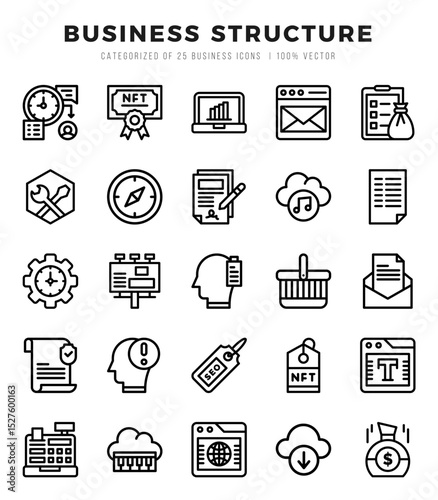 Vector Business Structure types icon set in Lineal style. vector illustration.