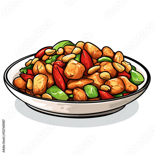 Kung Pao Chicken with Peppers and Peanuts Illustration