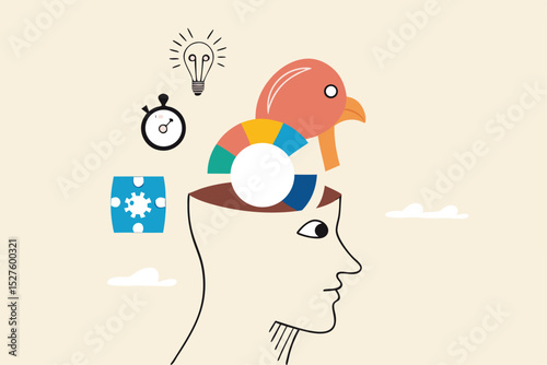 Declutter your mind, clear your brain to regain focus improve creative thinking ability, free up memory concept, ambitious businessman declutter, clean and clear all messy anxiety from his big head.