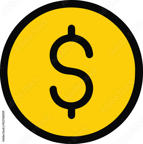 Simple yellow dollar sign. A clean, modern icon for money, finance, and currency concepts in business applications or infographics.