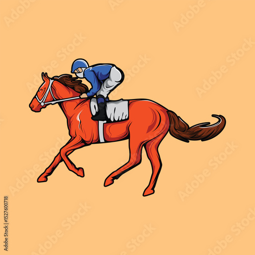 Horse Race Riding Jockey Vibrant Colored Cartoon Retro Style Vector