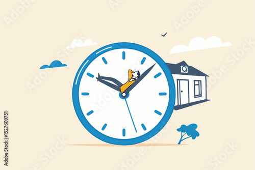 Wasted time, procrastination or slow life, lazy to work, low productivity or efficiency, self discipline problem, tired or no motivation concept, lazy businessman sleeping on the time running clock.