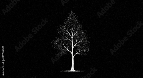 White silhouette of a tree against a black background  