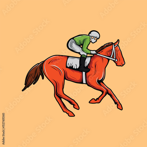 Horse Race Riding Jockey Vibrant Colored Cartoon Retro Style Vector