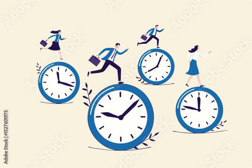 Deadline or busy work, time management, team productivity, work efficiency or fast speed to complete within time countdown, performance concept, business people riding clock to finish work assignment.