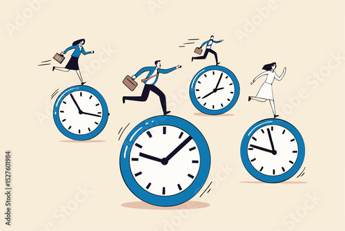Deadline or busy work, time management, team productivity, work efficiency or fast speed to complete within time countdown, performance concept, business people riding clock to finish work assignment.
