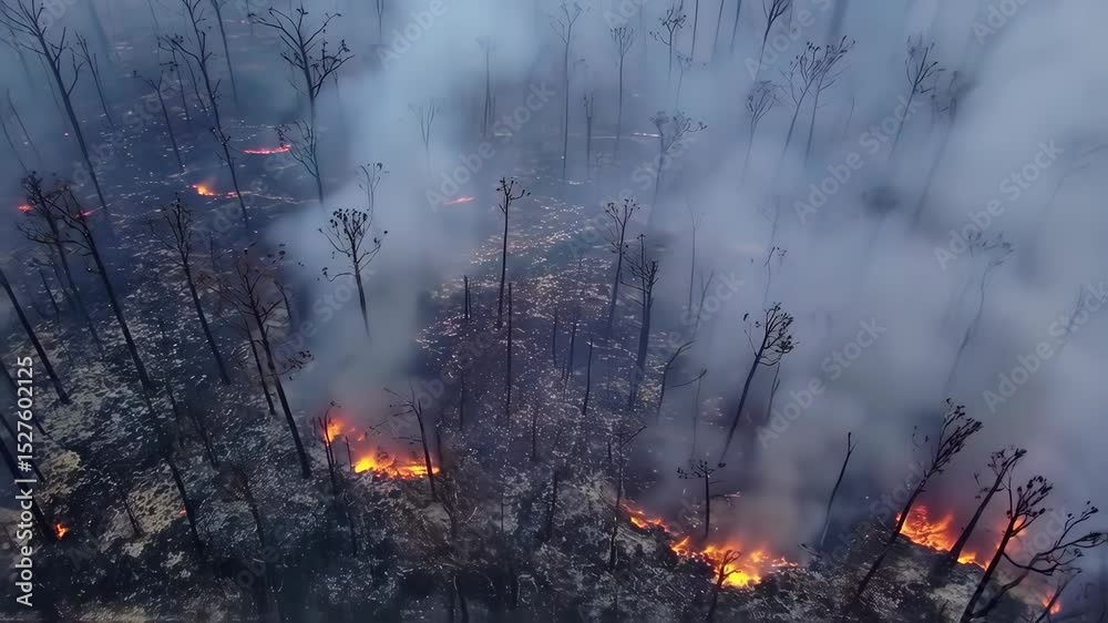 burned forest after a huge wildfire 