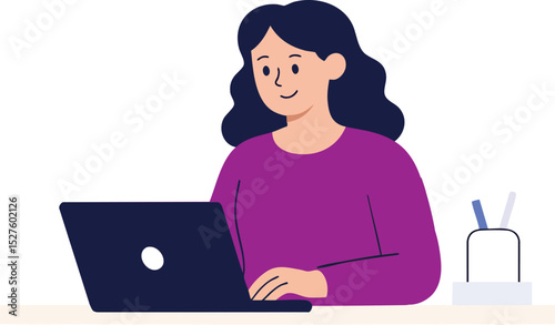 young woman working on laptop