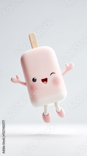 Cute animated ice cream character with smiling face and cheery expression
