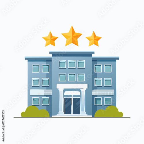 Three-Star Rated Building: Depiction of an exemplary structure adorned with three golden stars. It symbolizes superior quality, making it perfect for diverse uses.