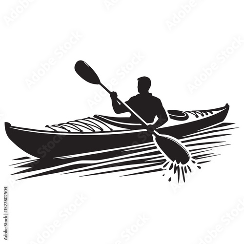 Solo Ride Kayak silhouette over waves – Kayak illustration – Minimalist Kayak vector – Vehicle silhouette

