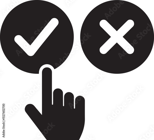 Web buttons with green check and red cross symbols signify agreement or cancellation for modern interface design