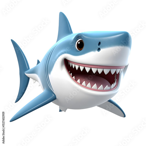 Smiling cartoon white shark 3D Icon
