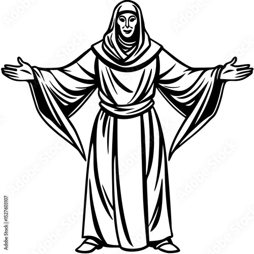 Welcoming monk in medieval robe illustration