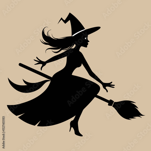 Silhouette of a witch flying on a broomstick