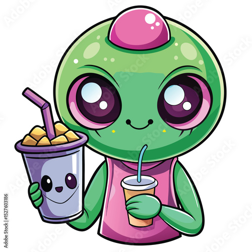 cute-alien-black-eyes-blowing-bubble