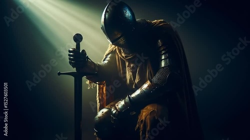 medieval warrior praying before the battle cinematic motion