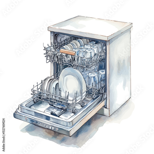 Dishwasher, watercolor clipart vector, high quality, isolated on a white background.