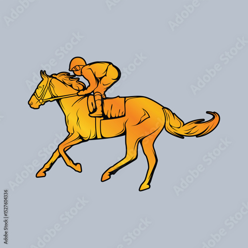Horse Race Rider Jockey Gold Black Luxury Flat Vector