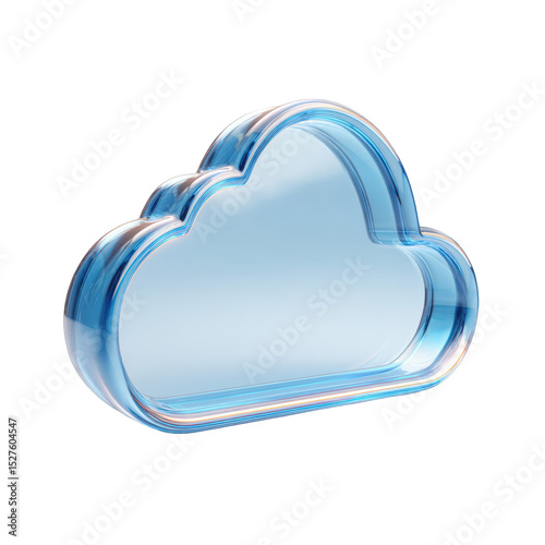 Abstract blue glass cloud computing icon digital technology network symbol modern design graphic element for website application internet cloud storage on transparent background