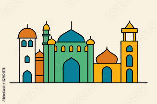 Vibrant Cityscape A Colorful Illustration of Islamic Architecture