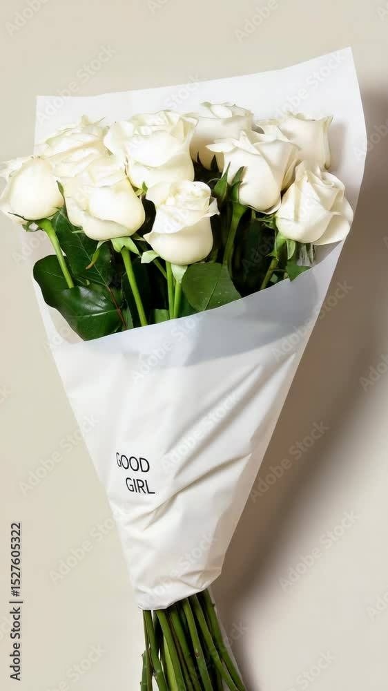 Beautiful white roses arranged in a bouquet with a heartfelt note for a special occasion