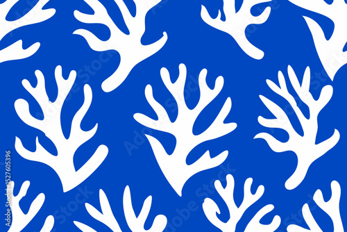 Seaweed Pattern Abstract Blue and White Underwater Floral Design