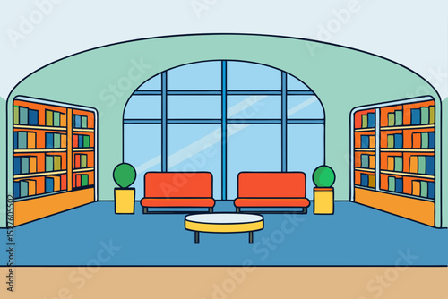 Serene Library Interior Design Bookshelves, Seating, and Natural Light