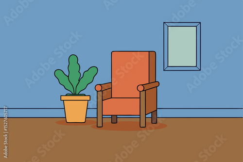 Serene Interior Design Armchair, Plant, and Minimalist Decor