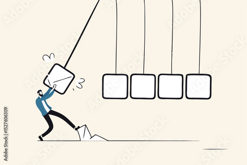 Email management, handle many emails or manage to reply all emails, efficiency or productive way, prioritize or categorize information concept, businessman work with computer laptop on email envelope.