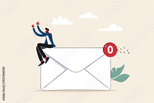 Email management, handle many emails or manage to reply all emails, efficiency or productive way, prioritize or categorize information concept, businessman work with computer laptop on email envelope.