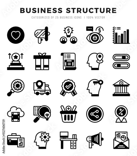 Business Structure Lineal Filled icons collection. 25 icon set. Vector illustration.