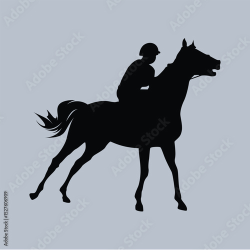 Horse Racing Rider Jockey Posed Simple Silhouette Vector
