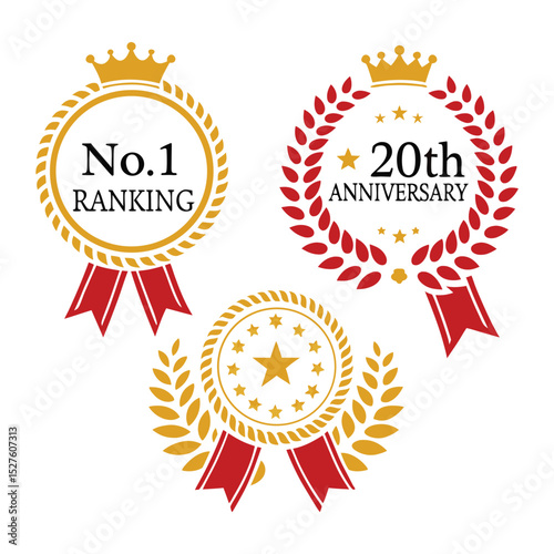Award Winning Design Elegant Laurel Wreath & Ribbon Badges for Anniversary & Ranking