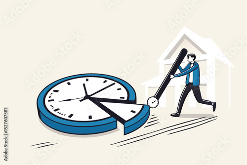 Time or attendance tracking system, analyze work efficiency in project management, productivity, workflow or effort, time spending to finish task concept, businessman cut clock in piece to analyze.